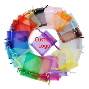 Custom Logo 7*9cm gioielli regalo marsupio con coulisse sacchetti di Organza multicolore su misura tessuto cosmetico borsa bassa MOQ imballaggio di stoccaggio