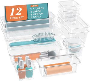 Ensemble de 12 organiseurs de tiroirs en <span class=keywords><strong>plastique</strong></span> transparent, empilables, avec séparateurs, plateau en acrylique transparent, <span class=keywords><strong>rangement</strong></span> en <span class=keywords><strong>plastique</strong></span> pour épices, antidérapant - Product Image 1