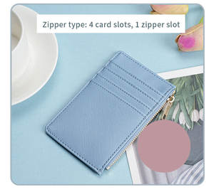 Portefeuille fin en cuir de luxe pour femmes, couleur unie, avec porte-cartes RFID, poche zippée, étui à cartes - Product Image 3