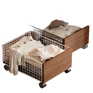 Clothing Organizer Wire <b>Basket</b> With Wheels <b>Rectangular</b> Industrial Style <b>Storage</b> Rack For Laundry And Clothes - Product Image 5