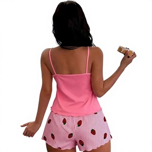 Women 2-Piece Robe Set Pink Sleeveless Tank Top Solid Shorts Knitted Cotton Breathable Sexy V-neck Elastic Waist Summer Casual - Product Image 2