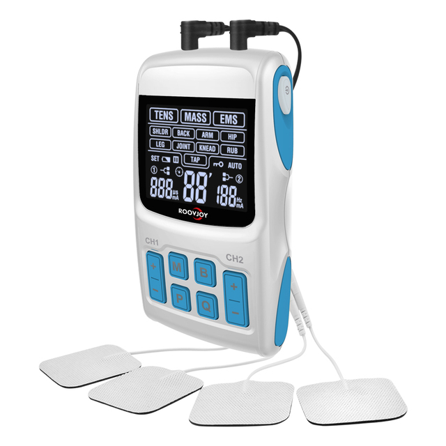 Dual Channel 3-in-1 TENS EMS Massager Device -0-60 Intensity Levels 50*50mm Pads Battery Operated Pain Relief Comfortable