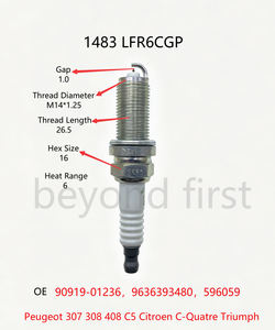 หัวเทียนคุณภาพสูง NGK รุ่น 1483 LFR6CGP สำหรับรถยนต์นิสสัน (GR) พัลซาร์ ปี 1999-2011, เปอโยต์ <span class=keywords><strong>2.0</strong></span> 16V ปี <span class=keywords><strong>2003</strong></span>- - Product Image 5