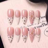 Ongles à presser en PMMA faits à la main 3D, exclusifs de la marque, ODM OEM, style français 3.0, longs, pointus, courbes, couvrance totale, 10 pièces
