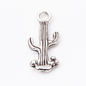 Colgante de <span class=keywords><strong>cactus</strong></span> Saguaro acanalado de aleación de zinc, color bronce plateado antiguo, con un solo anillo, para bodas en el desierto y como amuletos de vino - Product Image 2