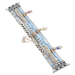 Correa de reloj con cuentas a la moda para Apple Watch, 38mm, 42mm, 41mm, 45mm, colorida, rosa, blanca, azul, negra, banda tejida de tela - Product Image 5