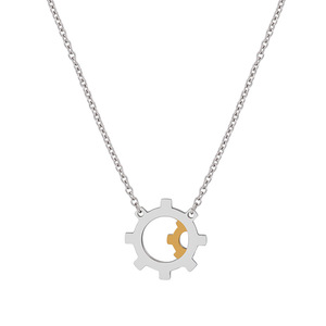 Geometric Gear Pendant Necklace Stainless Steel <b>Titanium</b> Steel Electroplated Gold Chain Minimalist Punk Style - Product Image 5