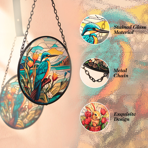 Atrapasoles de Vidrio Pintado con Aves y Animales, Estilo Rústico Art Deco, Adornos Colgantes de 16 cm para Decoración de Jardín y Patio - Product Image 3