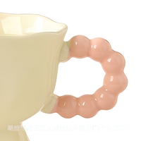 Tasse à café en céramique à pied haut, cadeau d'anniversaire pour couple, fille, tasse à thé avec anse perlée rose pour la maison, la cuisine, le café