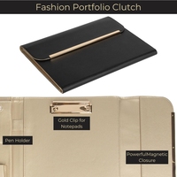 Carpeta de cartera de cuero vegano Beige Carpeta de portapapeles con adorno dorado profesional con cubierta de cierre magnético para mujer