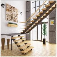Escalier droit moderne flottant CBMmart en bois écologique avec rampe en verre pour villa et hôtel, marches en chêne massif pour intérieur