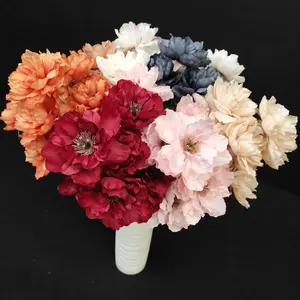 शादी के कृत्रिम फूल 3 सिर वाले पेओनी सिमुलेशन फूल घर की शादी की सजावट