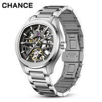 Montres mécaniques à bracelet en acier inoxydable CHANCE JC-9-204G-5, montre-bracelet automatique, boîtier en acier de luxe, cadran creux, montre pour homme