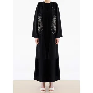 Modesto elegante ricamo paillettes abbigliamento islamico donna donna lungo aperto Abaya Dubai Kimono abito musulmano manica lunga