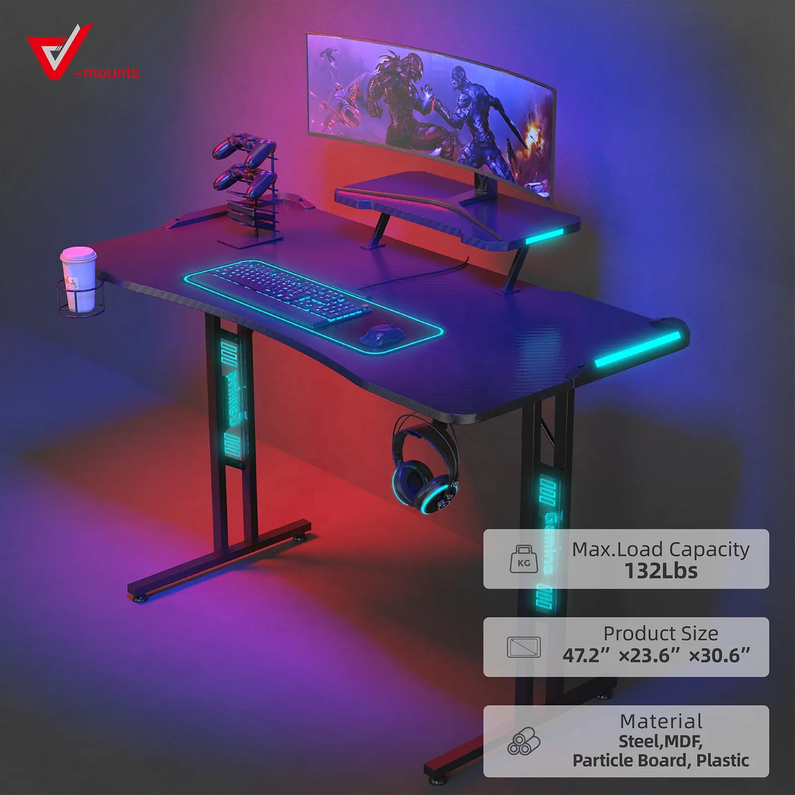 V-mounts ErgoFusion moderno nero in piedi regolabile PC Gaming scrivania in ferro da ufficio casa scuola gamba tavolo tavola tavola in acrilico
