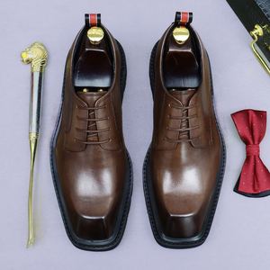 Nouvelles Chaussures de Ville Épaisses à Semelle Rehaussante pour Hommes, Modèle Derby Formel à Lacets, Matériaux Mixtes, Idéales pour le Bureau et la Carrière - Product Image 6