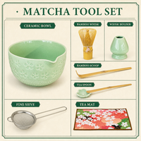 Ensemble Matcha Sakura personnalisé en usine, 8 pièces, bol en céramique, fouet, cuillère, tamis, kit cadeau pour cérémonie du thé