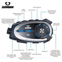 Intercom SOMAN S8 BT avec caméra 1080P, enregistrement vidéo, étanche IPX6, intercom pour deux personnes, carte SIM 32G pour casque de moto
