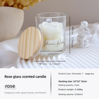 Bougie en cire de soja en forme de rose avec étiquette personnalisée, bougie parfumée en verre transparent de luxe pour la décoration de la maison, bougie originale