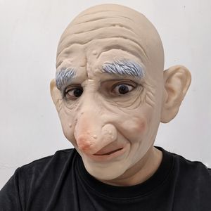 Masque de cosplay d'Halloween en latex pour vieil homme <span class=keywords><strong>chauve</strong></span>, texture plissée, sourcils blancs, oreilles larges, nez prononcé, sourire doux, couverture intégrale du visage - Product Image 2