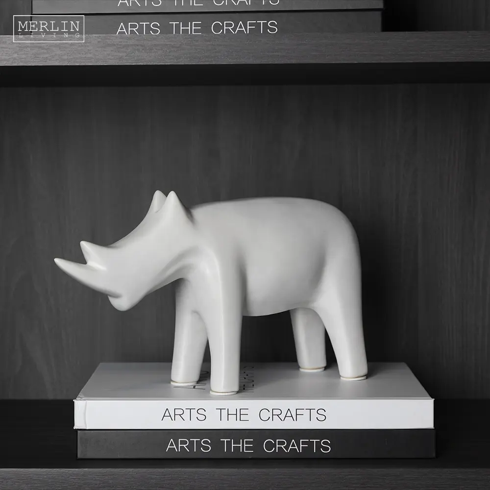 Merlin ceramica a grandezza naturale statua animale elefante figurina armadio ornamento arte bianca rinoceronte scultura per la decorazione domestica