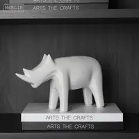 Merlin 세라믹 생활 크기 동물 동상 코끼리 입상 캐비닛 장식 화이트 아트 코뿔소 조각 홈 장식