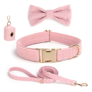 Collar y Correa <span class=keywords><strong>para</strong></span> Perro Personalizados al por Mayor, de Lujo, en Corduroy, Ajustables, con Hebilla Metálica y Lazo Desmontable - Product Image 1