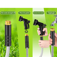 Tuyaux d'arrosage robustes en acier inoxydable DD2918 avec buse à 10 fonctions pulvérisateur non enroulable tuyau d'eau en métal extensible