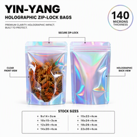 Sacs en Mylar holographiques personnalisés avec logo, pochettes verticales, sacs refermables à fermeture éclair effet laser arc-en-ciel pour emballage de bonbons, snacks, aliments et gloss à lèvres