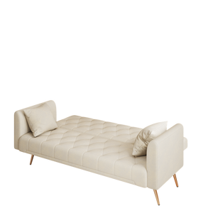Sofá de Terciopelo Beige de Tres Plazas con Cama y Dos Cojines Decorativos, Sofá de Lujo para Sala de Estar o Dormitorio, Fabricante Personalizado - Product Image 4