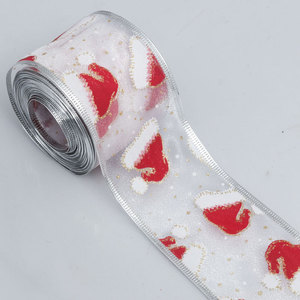 Pita Organza Berbahan Kawat dengan Cetakan Foil Natal, Pinggiran Emas Perak, untuk Dekorasi Pohon Natal, Kotak Hadiah, dan Pembuatan Pita Dekoratif - Product Image 5