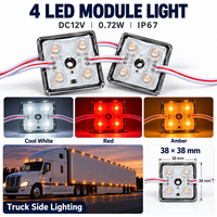 Module LED 4 LED 12V SMD2835 0.72W IP67 Étanche 38x38mm 170 Degrés Lumière Blanche Rouge Ambre pour Lettres Lumineuses Éclairage Latéral de Camion