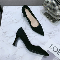 Chaussures de luxe élégantes pour femmes, grande taille, en daim noir, à bout pointu et talon carré, pour le bureau et les soirées, vente en gros, fournisseur