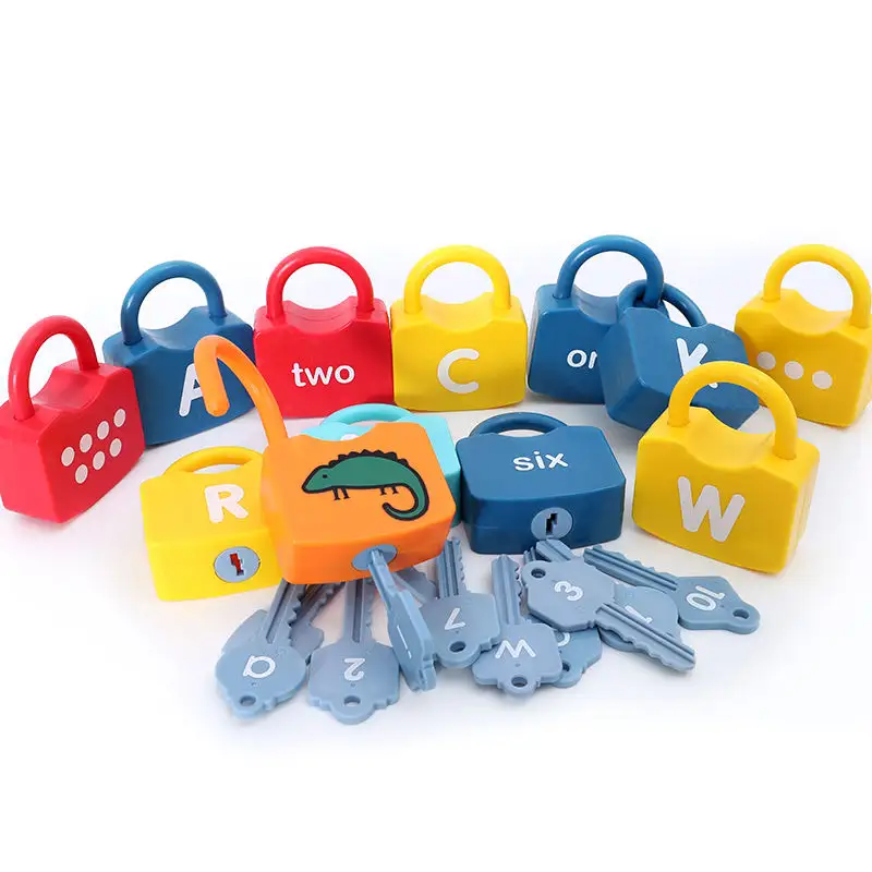 Cerraduras de aprendizaje del alfabeto del número para niños, juguete educativo Montessori con llave, alfanumérico, bloqueo de aprendizaje