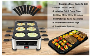 Grill électrique <span class=keywords><strong>raclette</strong></span> 1500W, barbecue de table intérieur pour 8 personnes avec fonduur de fromage et plaques antiadhésives pour les fêtes - Product Image 6