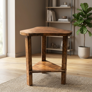 Handcrafted Wooden Animal Pattern Mid Century Modern Design 3-Piece Decorative Stool in Natural Honey <b>Brown</b> Finish - Product Image 2