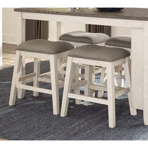 Lot de 2 tabourets de bar à hauteur de comptoir blanc antique DB en tissu texturé marron rembourré avec garniture de tête de clou Ensemble de meubles de salle à manger décontractés - Product Image 4