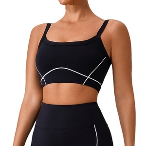 Soutien-gorge de sport rose Inwiki pour femme, dos en U, pour yoga et course à pied, maintien élevé, antichoc, fines bretelles, col carré, Spandex/Nylon, sans couture - Product Image 1