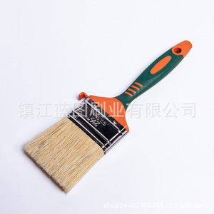 Pinceau plat à poils de porc 12-20 mm, manche en caoutchouc et plastique vert-orange, fabriqué à Zhenjiang pour le brossage et le nettoyage - Product Image 1