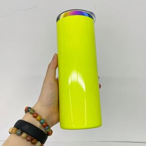 Custom LogoFluorescent Neon Colored 20oz rainbow Plated Skinny Straight Tumbler with Slide Lid for Laser Engraving - Product Image 3