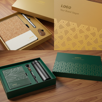 Bedrucktes Logo Dunkelgrünes PU-Notizbuch Stift Schlüsselanhänger Vakuumflasche Elegante Firmengeschenkbox Kundenspezifische Farbe