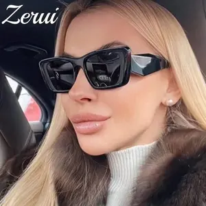 New Fashion Vintage Square Cat Eye Sunglasses For Women Candy Color Wide Leg Green Orange Gradient Sun Glasses Female Shades