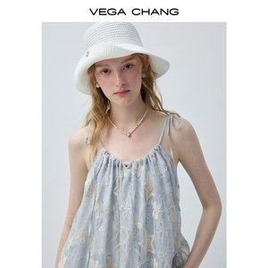 VEGA CHANG Light <strong>Blue</strong> Lace Embroidered <strong>Cami</strong> <strong>Top</strong> Women with Double Layer Ruffle Hem and Loose Fit Casual Sleeveless <strong>Top</strong> - Product Image 5