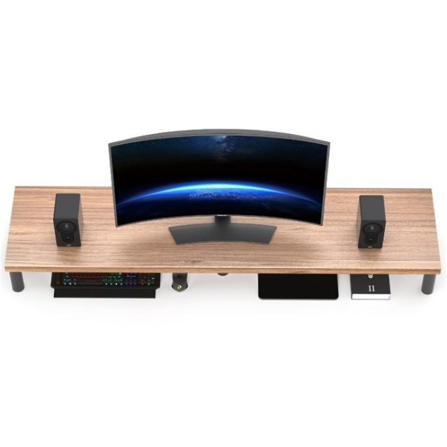 Desktop Monitor Stand Aluminum Alloy+Wooden Plate Computer Screen Riser Bracket Laptop Stand