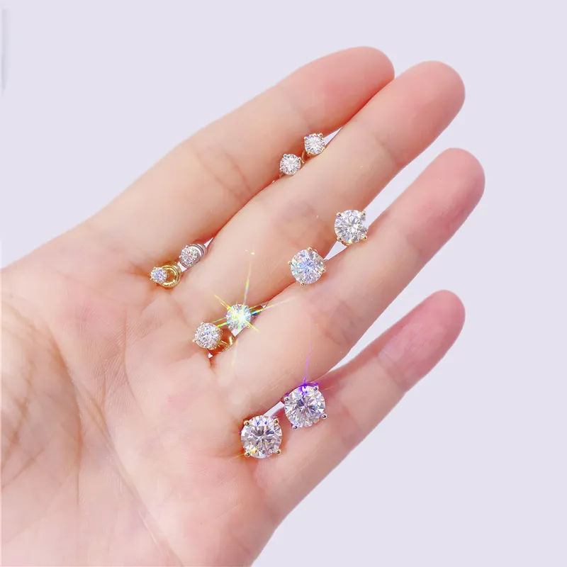 Zuanfa ต่างหูเม็ดกลมสีทอง,ตุ้มหูแบบสกรูด้านหลัง S925 9K 10K 14K 18K GRA รับรอง Moissanite 3Mm 4Mm 5Mm 6.5Mm 8Mm