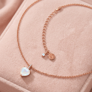 Collar con Colgante de Corazón de Piedra Lunar Chapado en Oro de Plata 925 con Engaste de Bisel y Cadena de Caja, Romántico para Uso Diario de Mujer - Product Image 3