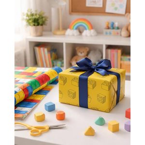 Papier d'emballage en forme de blocs de construction, 17 pouces x 16,5 pieds, design de briques colorées, pour cadeaux, artisanat, anniversaire, Noël - Product Image 3