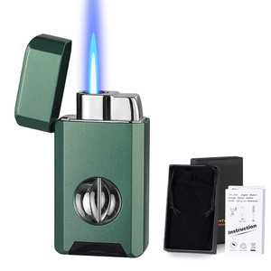 Encendedor de antorcha todo en uno de venta superior con cortador de cigarros incorporado corte en V, soporte para cigarros, encendedor de cigarros Jet Flame a prueba de viento con cortador - Product Image 1