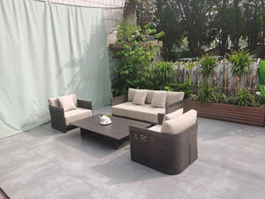Set <span class=keywords><strong>Sofa</strong></span> taman aluminium luar ruangan, Modern dengan meja kopi 3 kursi <span class=keywords><strong>Sofa</strong></span> tunggal tahan karat - Product Image 4