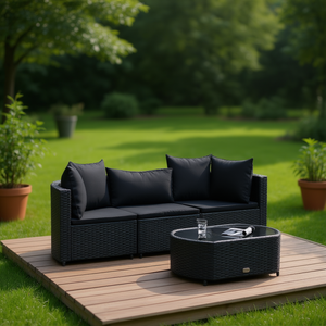 Conjunto de Sofá de Ratán Negro para Patio, 3 Plazas, Muebles de Jardín para Exteriores, Diseño Elegante Resistente a la Intemperie - Product Image 2